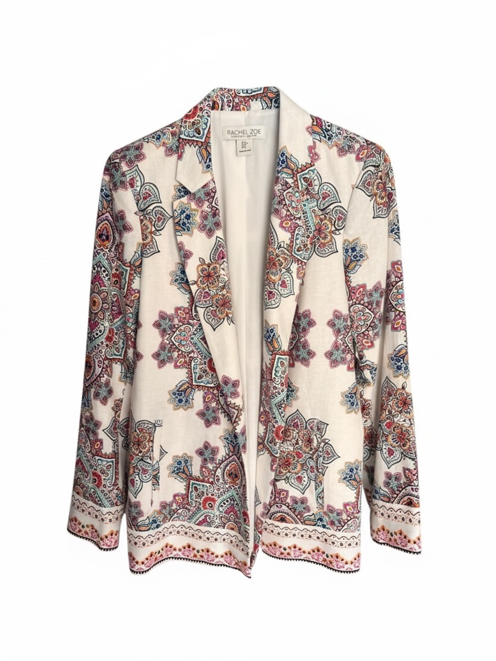 Rachel Zoe Paisley Blazer Size S Boho Floral Print Jacket Cream